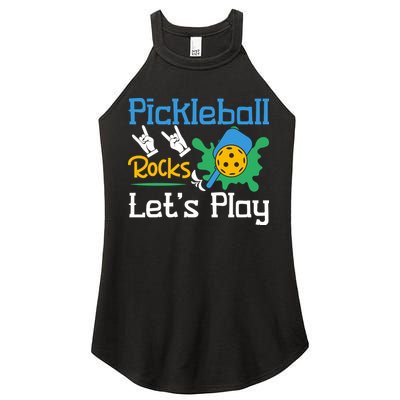 Pickleball Rocks Let's Play For Pickleball Paddleball Women's Perfect Tri Rocker Tank
