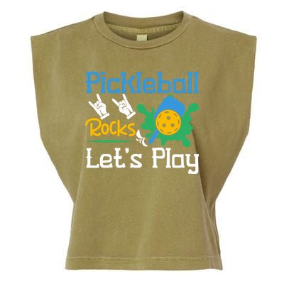 Pickleball Rocks Let's Play For Pickleball Paddleball Garment-Dyed Women's Muscle Tee