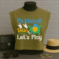 Pickleball Rocks Let's Play For Pickleball Paddleball Garment-Dyed Women's Muscle Tee