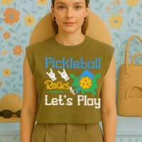 Pickleball Rocks Let's Play For Pickleball Paddleball Garment-Dyed Women's Muscle Tee