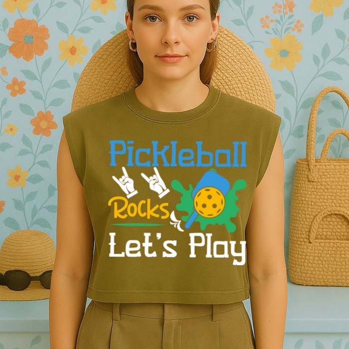 Pickleball Rocks Let's Play For Pickleball Paddleball Garment-Dyed Women's Muscle Tee