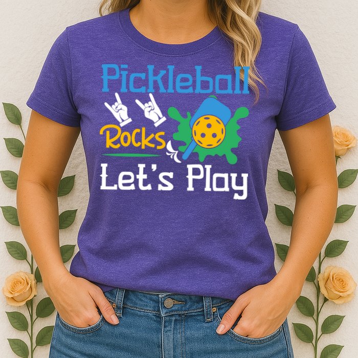 Pickleball Rocks Let's Play For Pickleball Paddleball Womens T-Shirt