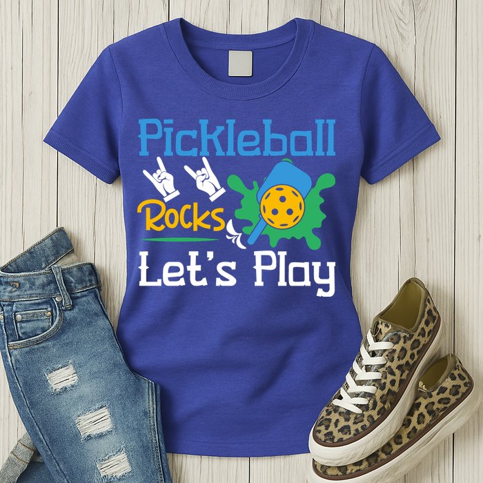 Pickleball Rocks Let's Play For Pickleball Paddleball Womens T-Shirt