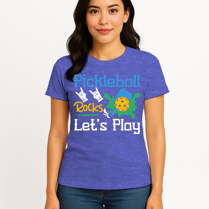 Pickleball Rocks Let's Play For Pickleball Paddleball Womens T-Shirt