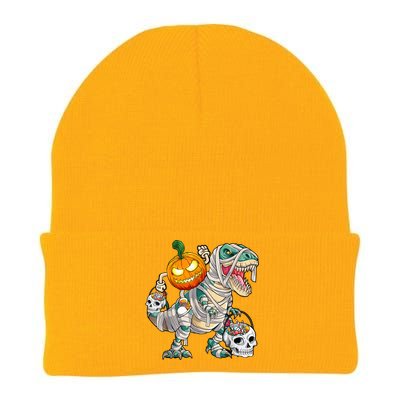 Pumpkin Riding Mummy Dinosaur T Rex Halloween Funny Skeleton Knit Cap Winter Beanie