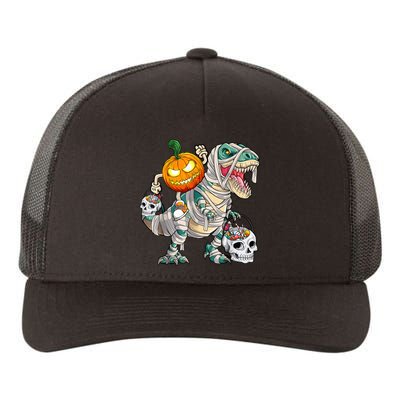 Pumpkin Riding Mummy Dinosaur T Rex Halloween Funny Skeleton Yupoong Adult 5-Panel Trucker Hat