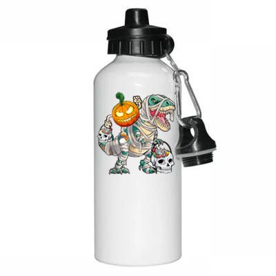 Pumpkin Riding Mummy Dinosaur T Rex Halloween Funny Skeleton Aluminum Water Bottle 