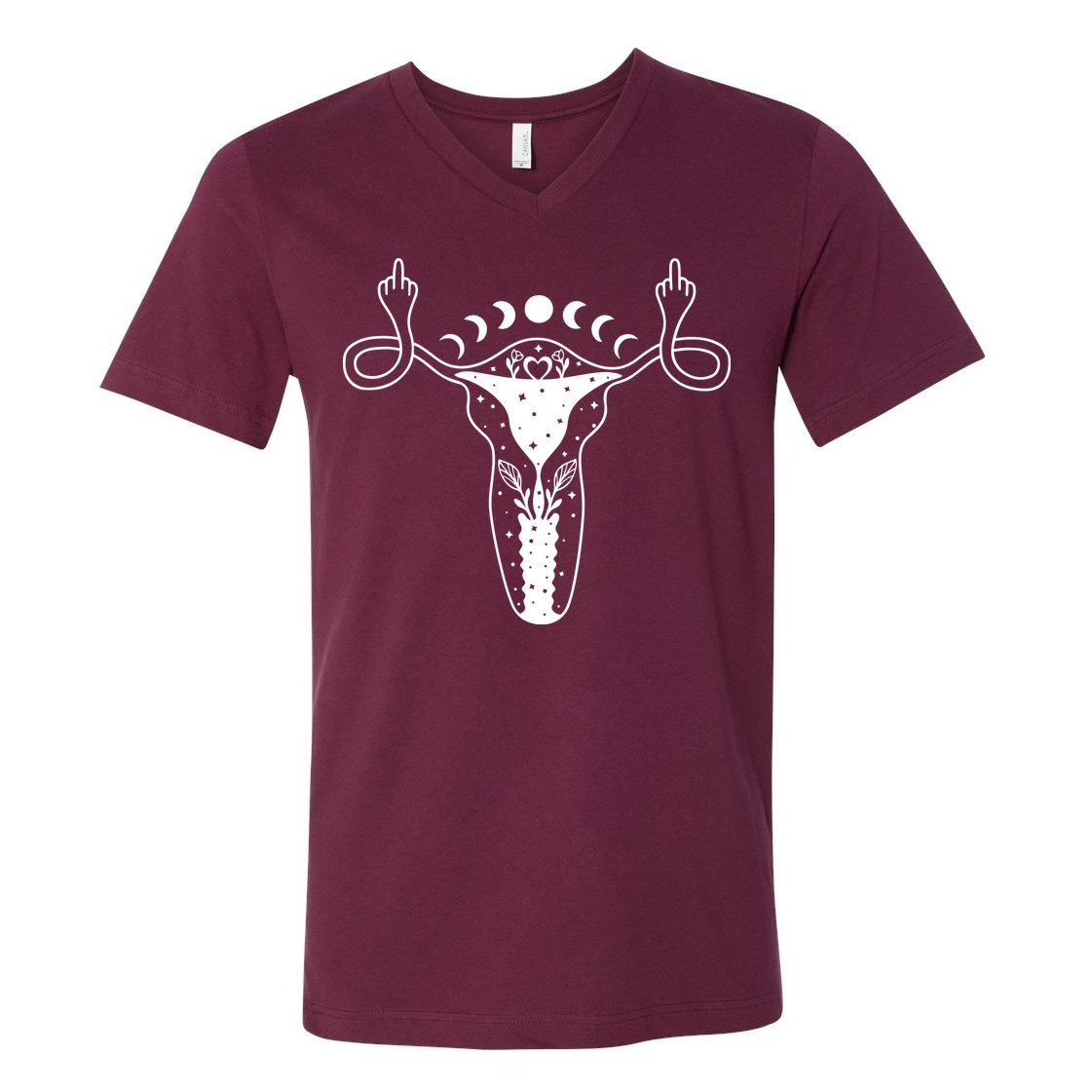 Pro Roe Middle Finger Uterus Womens Rights V-Neck T-Shirt
