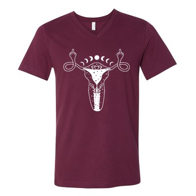 Pro Roe Middle Finger Uterus Womens Rights V-Neck T-Shirt