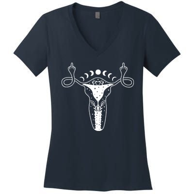 Pro Roe Middle Finger Uterus Womens Rights Women's V-Neck T-Shirt