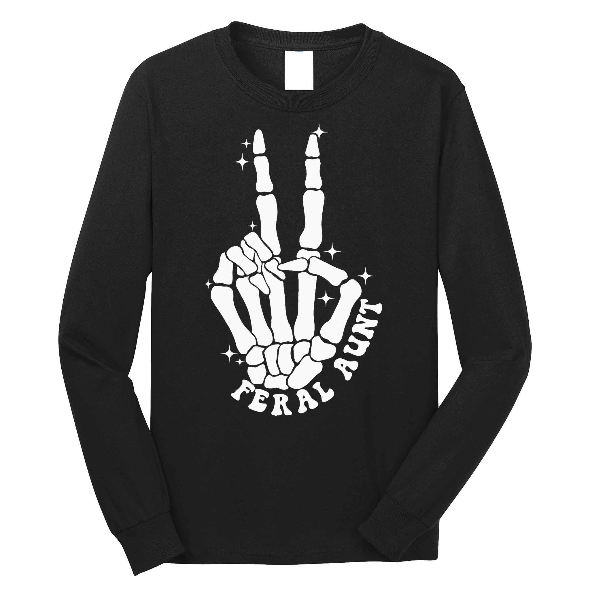 Punk Rock Mom Mother's Day Peace Skeleton Hand Feral Aunt Long Sleeve Shirt