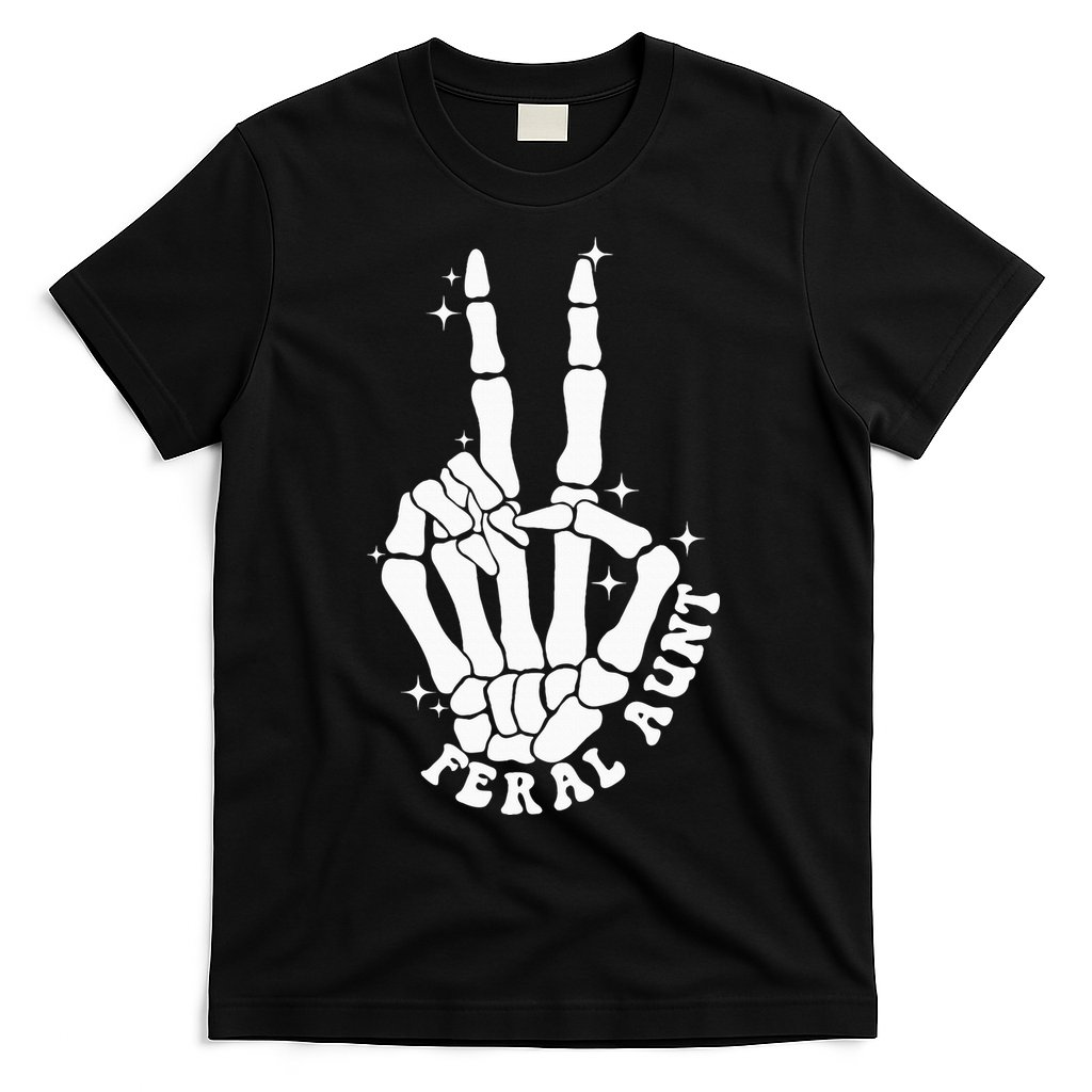 Punk Rock Mom Mother's Day Peace Skeleton Hand Feral Aunt T-Shirt