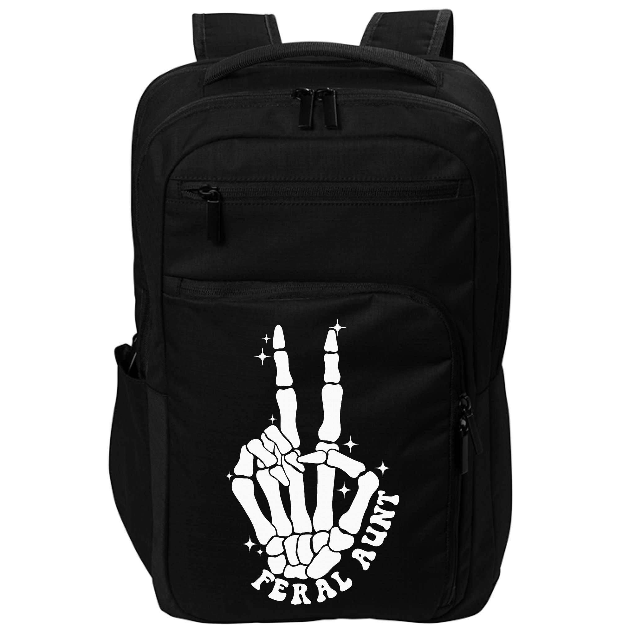 Punk Rock Mom Mother's Day Peace Skeleton Hand Feral Aunt Impact Tech Backpack