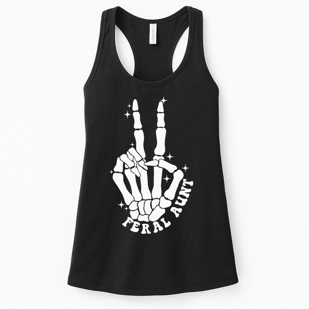 Punk Rock Mom Mother's Day Peace Skeleton Hand Feral Aunt Womens Tank Top