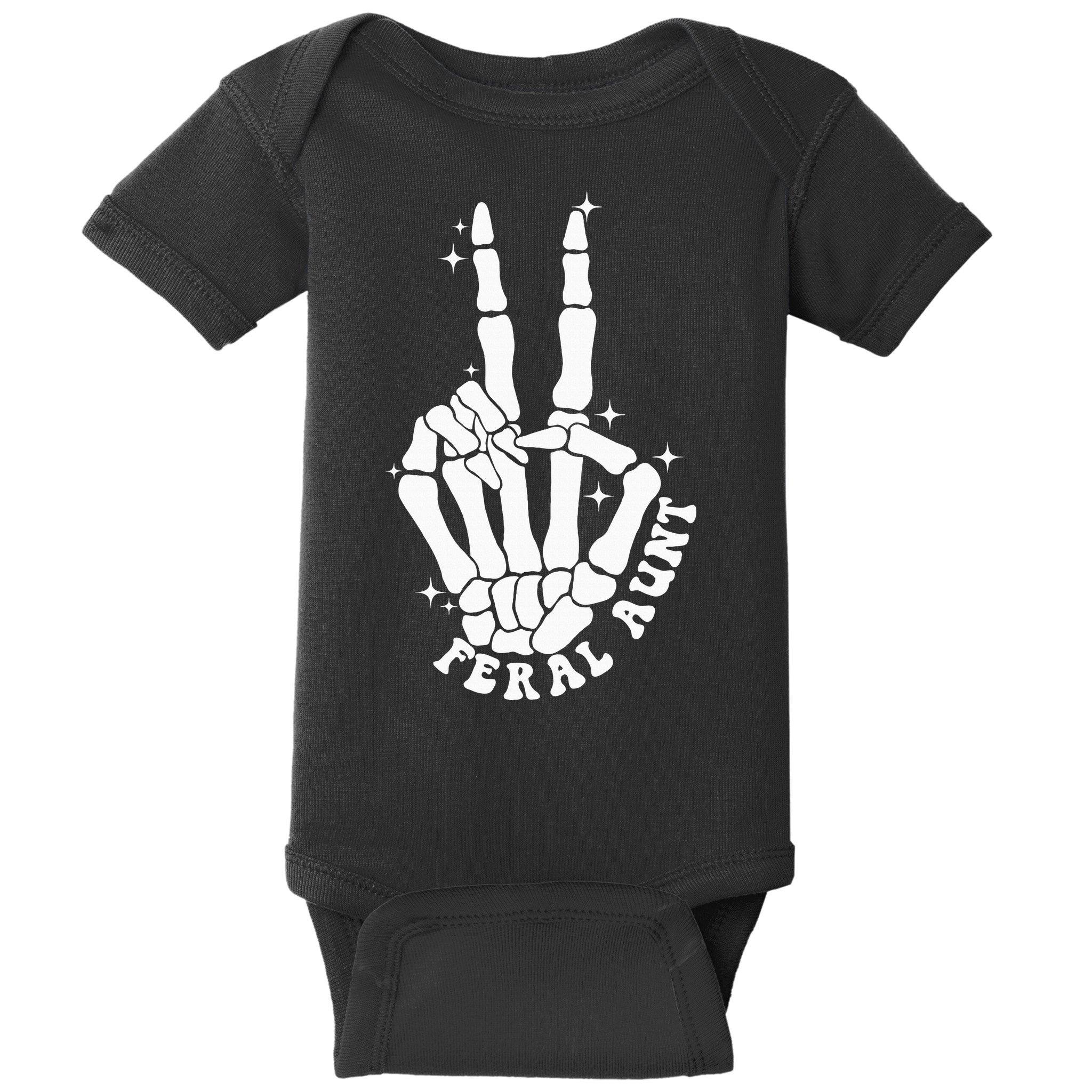 Punk Rock Mom Mother's Day Peace Skeleton Hand Feral Aunt Baby Bodysuit
