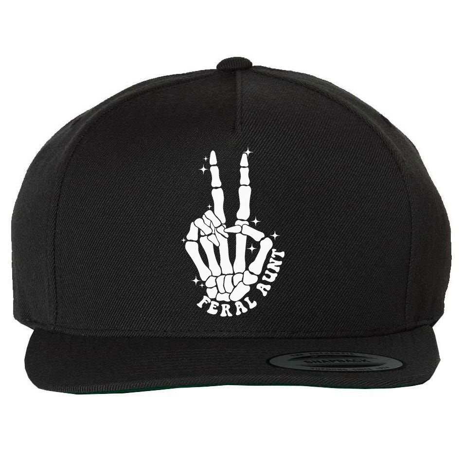 Punk Rock Mom Mother's Day Peace Skeleton Hand Feral Aunt Wool Snapback Cap