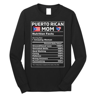 Puerto Rican Mom Nutrition Facts Boricua Puerto Rico Pr Flag Long Sleeve Shirt