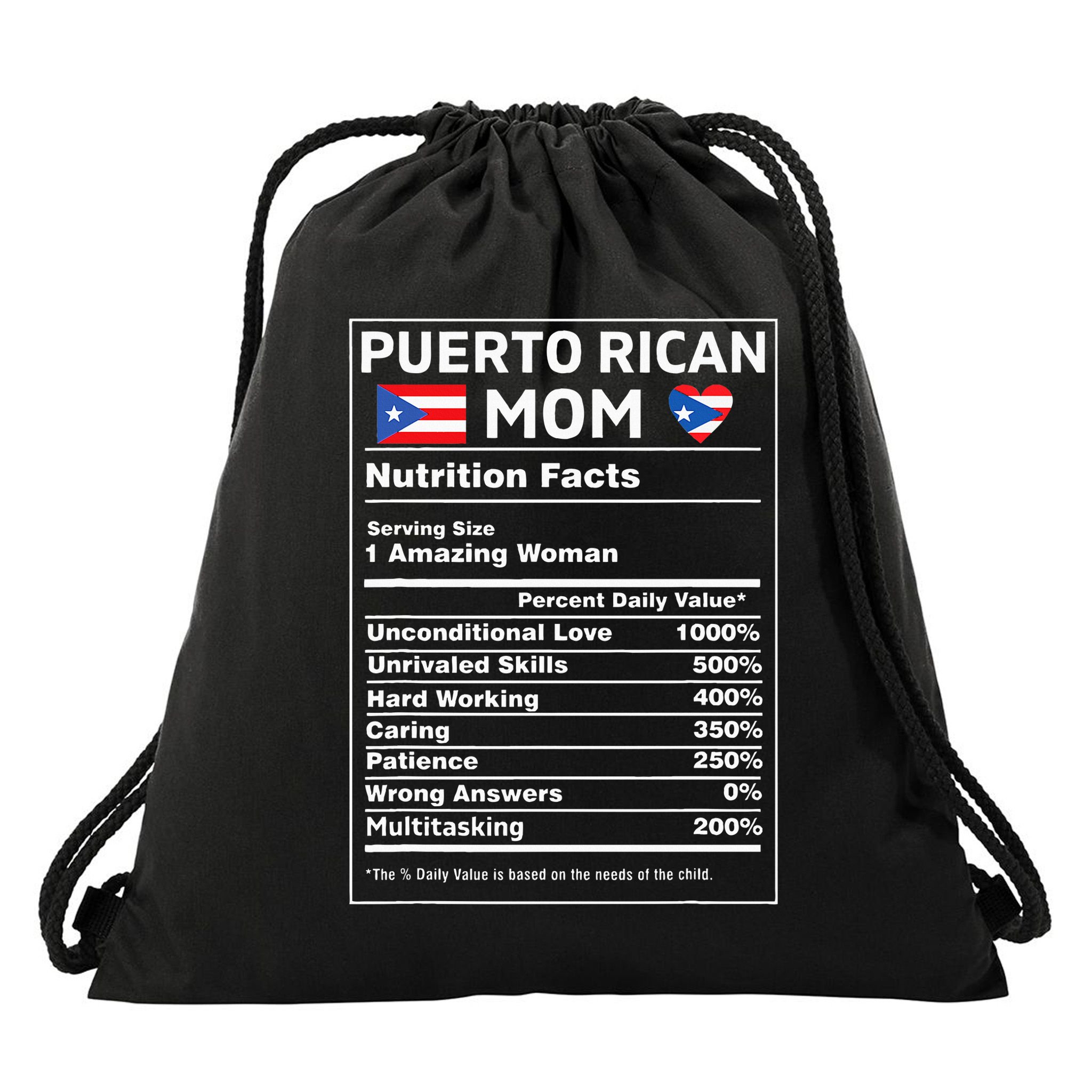 Puerto Rican Mom Nutrition Facts Boricua Puerto Rico Pr Flag Drawstring Bag