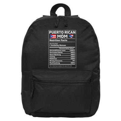 Puerto Rican Mom Nutrition Facts Boricua Puerto Rico Pr Flag 16 in Basic Backpack
