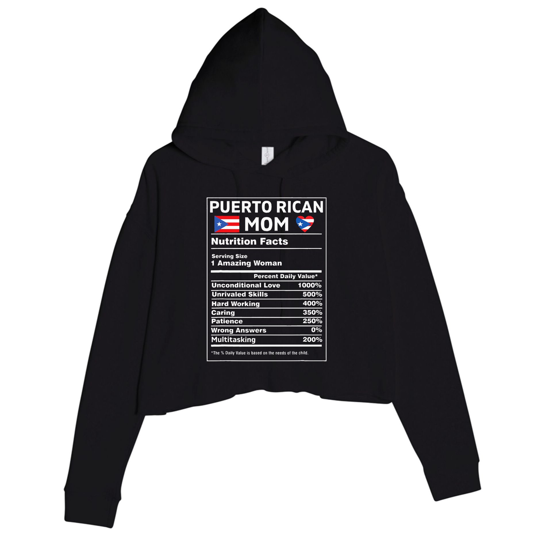 Puerto Rican Mom Nutrition Facts Boricua Puerto Rico Pr Flag Crop Fleece Hoodie