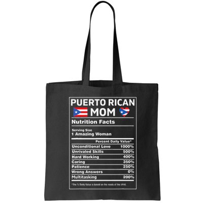 Puerto Rican Mom Nutrition Facts Boricua Puerto Rico Pr Flag Bag