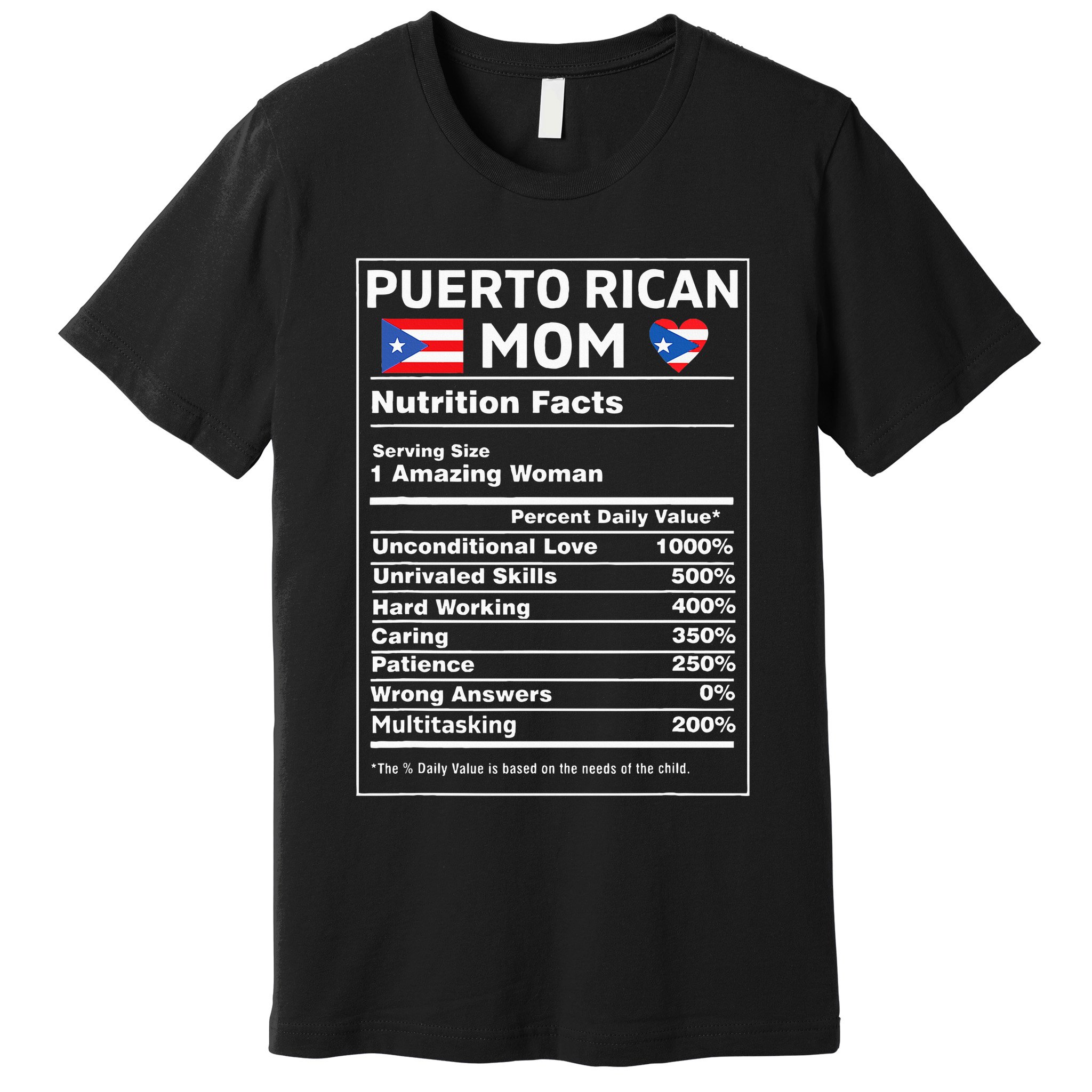 Puerto Rican Mom Nutrition Facts Boricua Puerto Rico Pr Flag Premium T-Shirt