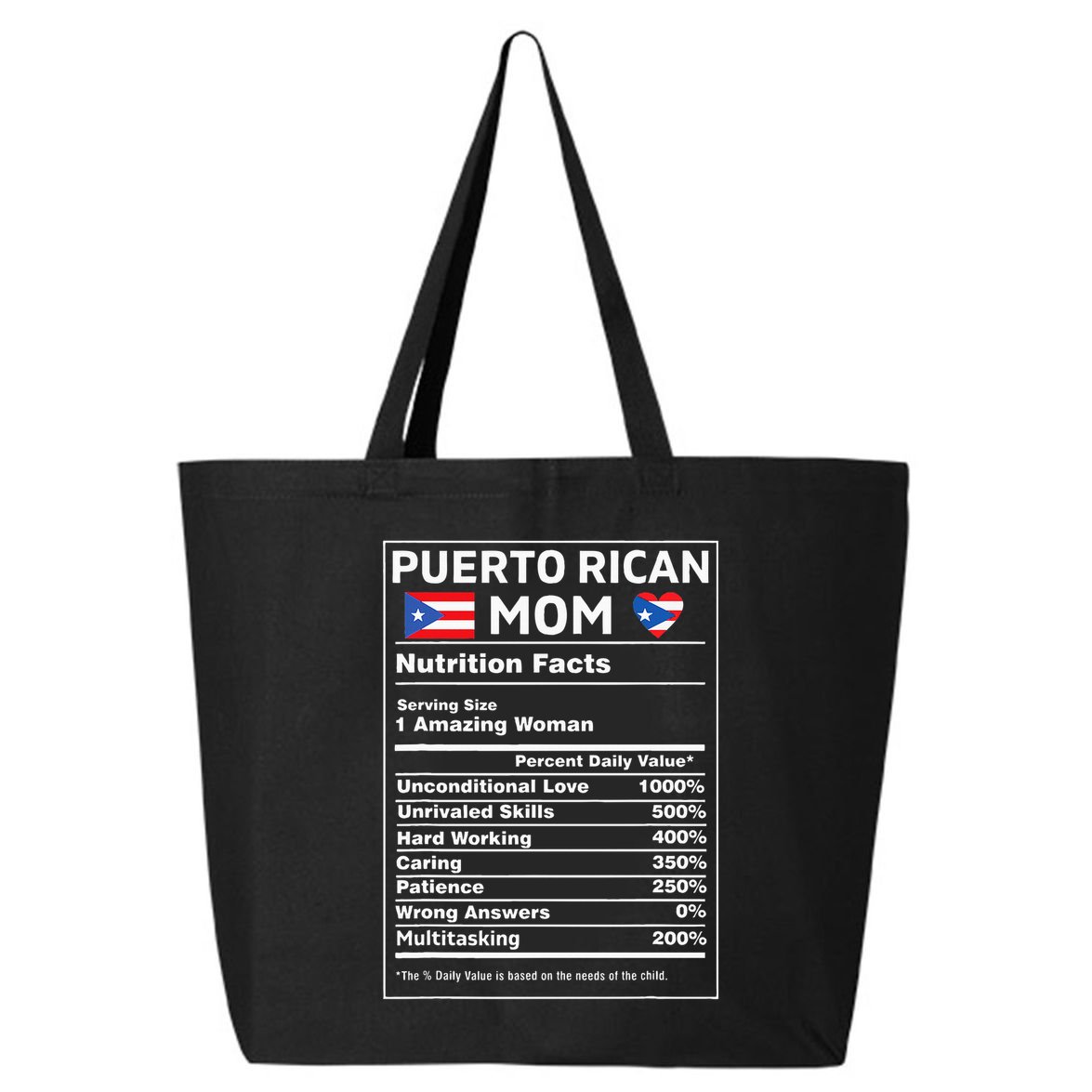 Puerto Rican Mom Nutrition Facts Boricua Puerto Rico Pr Flag 25L Jumbo Tote