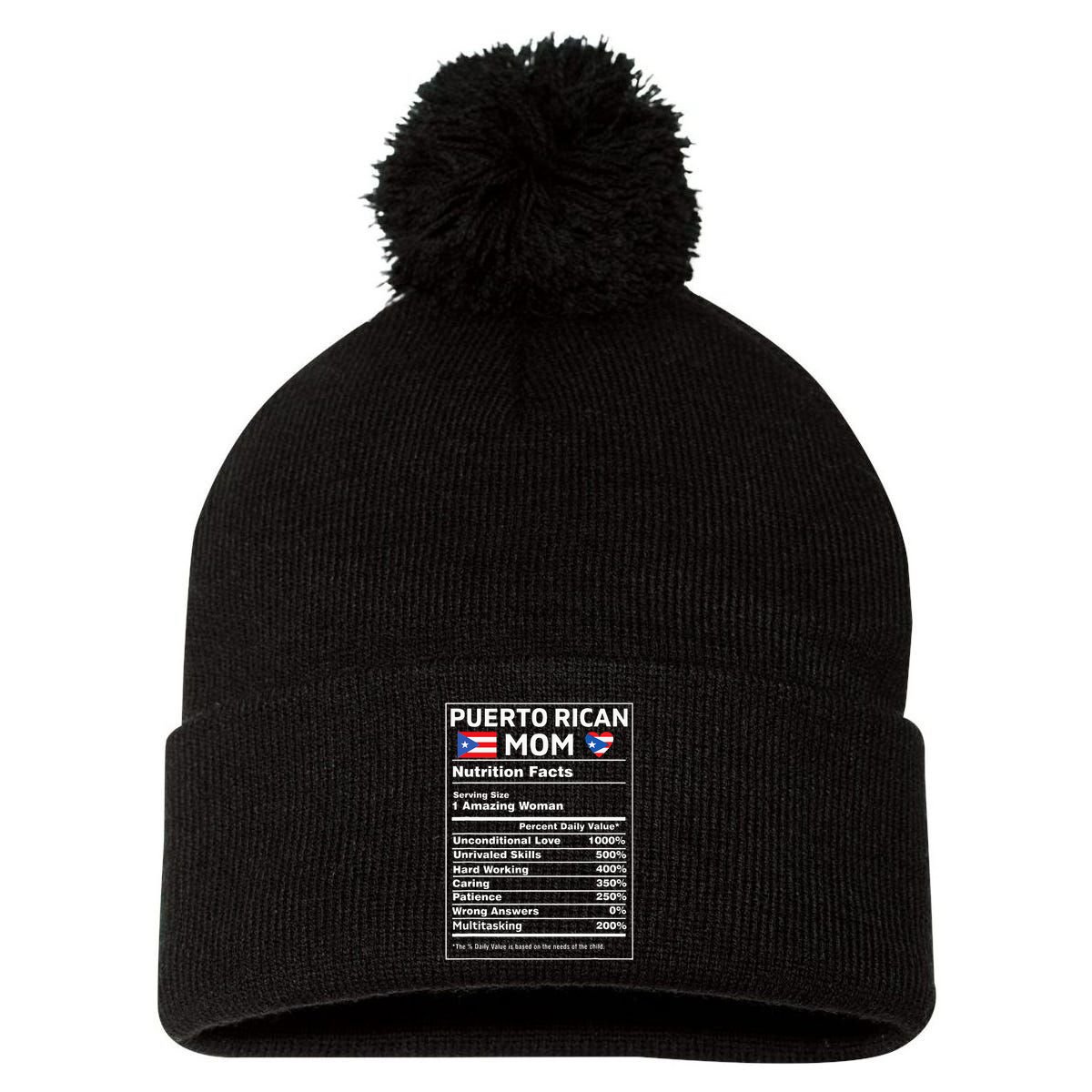 Puerto Rican Mom Nutrition Facts Boricua Puerto Rico Pr Flag Pom Pom 12in Knit Beanie
