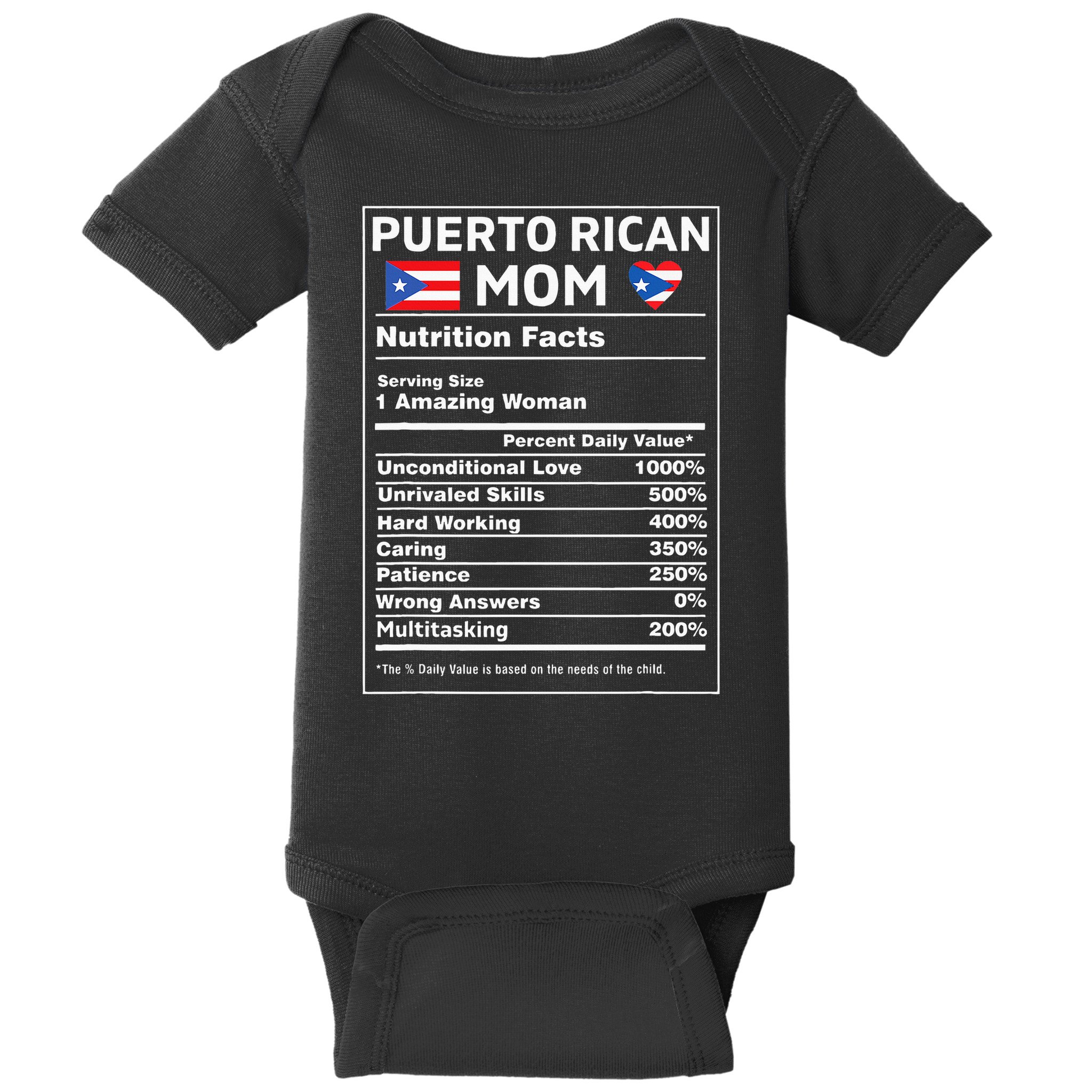 Puerto Rican Mom Nutrition Facts Boricua Puerto Rico Pr Flag Baby Bodysuit