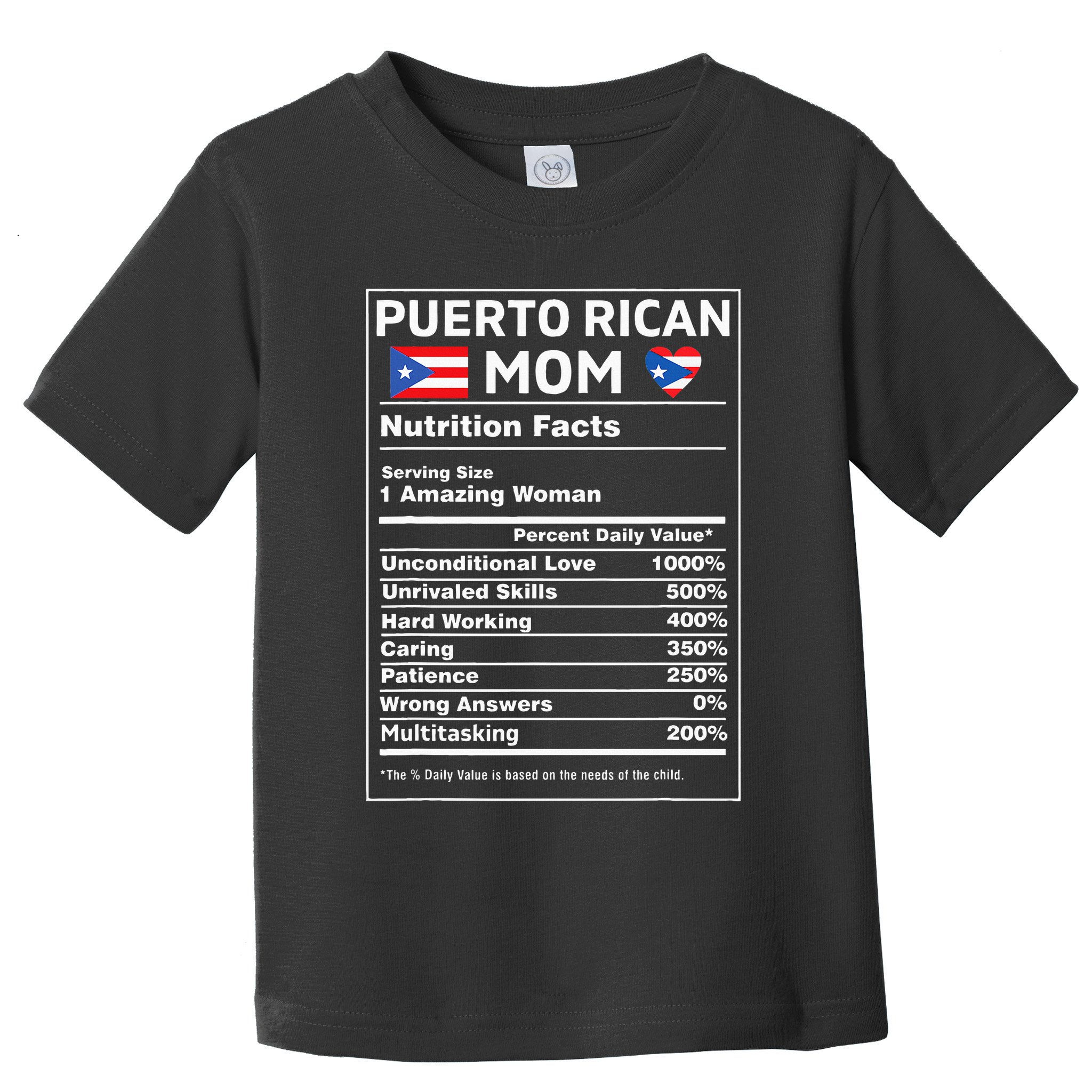 Puerto Rican Mom Nutrition Facts Boricua Puerto Rico Pr Flag Toddler T-Shirt