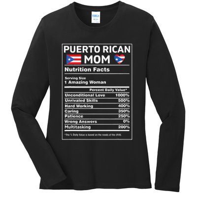 Puerto Rican Mom Nutrition Facts Boricua Puerto Rico Pr Flag Ladies Long Sleeve Shirt