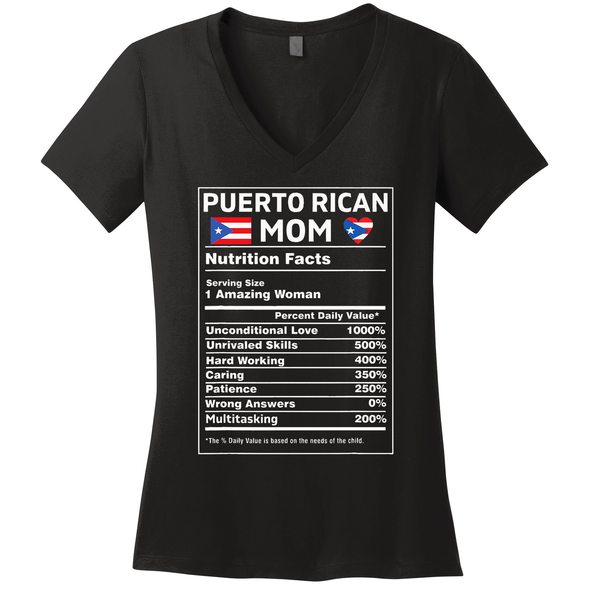 Puerto Rican Mom Nutrition Facts Boricua Puerto Rico Pr Flag Women's V-Neck T-Shirt