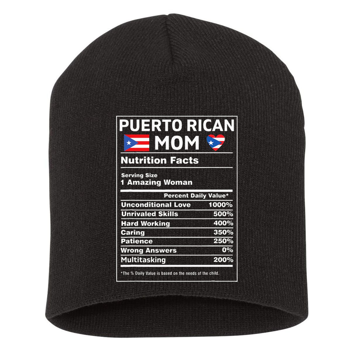 Puerto Rican Mom Nutrition Facts Boricua Puerto Rico Pr Flag Short Acrylic Beanie