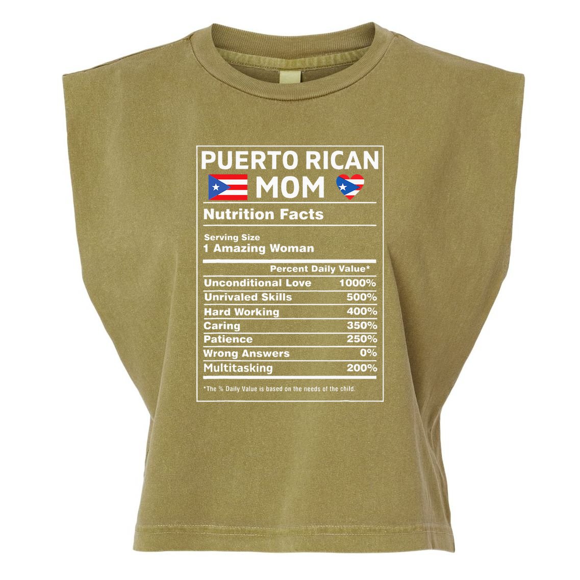 Puerto Rican Mom Nutrition Facts Boricua Puerto Rico Pr Flag Garment-Dyed Women's Muscle Tee