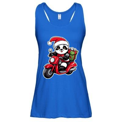 Panda Riding Motorcycle Xmas Holiday Panda Lover Christmas Gift Ladies Essential Flowy Tank