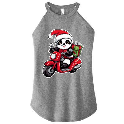 Panda Riding Motorcycle Xmas Holiday Panda Lover Christmas Gift Women’s Perfect Tri Rocker Tank