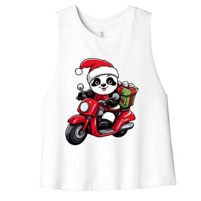 Panda Riding Motorcycle Xmas Holiday Panda Lover Christmas Gift Women's Racerback Cropped Tank