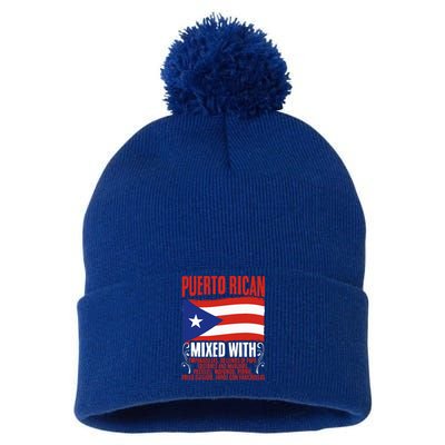 Puerto Rican Mixed With Rican Flag Pride Pom Pom 12in Knit Beanie