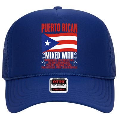 Puerto Rican Mixed With Rican Flag Pride High Crown Mesh Back Trucker Hat