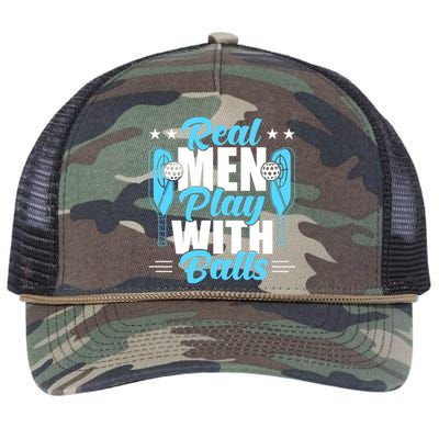 Pickleball Real Men Play With Pickle Balls Funny Humor Retro Rope Trucker Hat Cap