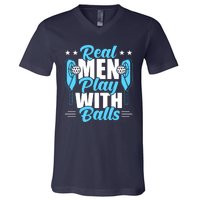 Pickleball Real Men Play With Pickle Balls Funny Humor V-Neck T-Shirt