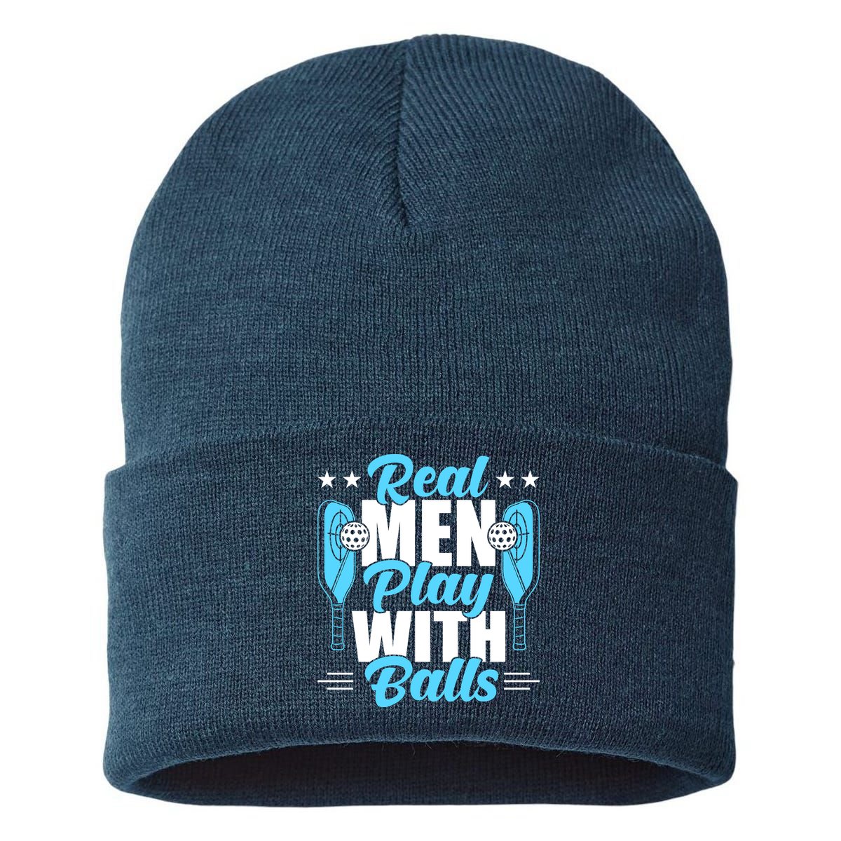 Pickleball Real Men Play With Pickle Balls Funny Humor Sustainable Knit Beanie