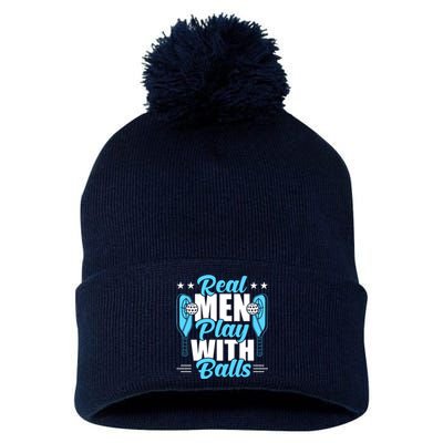 Pickleball Real Men Play With Pickle Balls Funny Humor Pom Pom 12in Knit Beanie