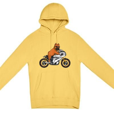 Pitbull Riding Motorcycle Funny Pit Bull Biker Pittie Dog Premium Pullover Hoodie