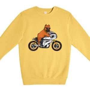 Pitbull Riding Motorcycle Funny Pit Bull Biker Pittie Dog Premium Crewneck Sweatshirt