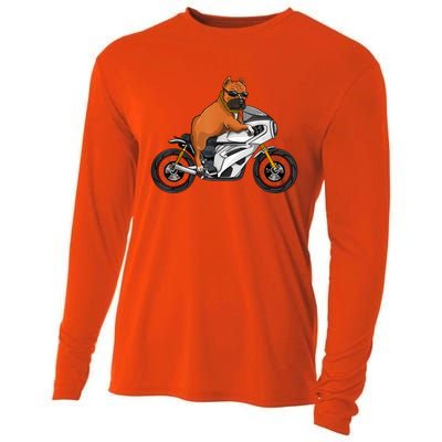 Pitbull Riding Motorcycle Funny Pit Bull Biker Pittie Dog Cooling Performance Long Sleeve Crew