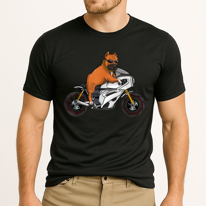 Pitbull Riding Motorcycle Funny Pit Bull Biker Pittie Dog Cooling Performance Crew T-Shirt