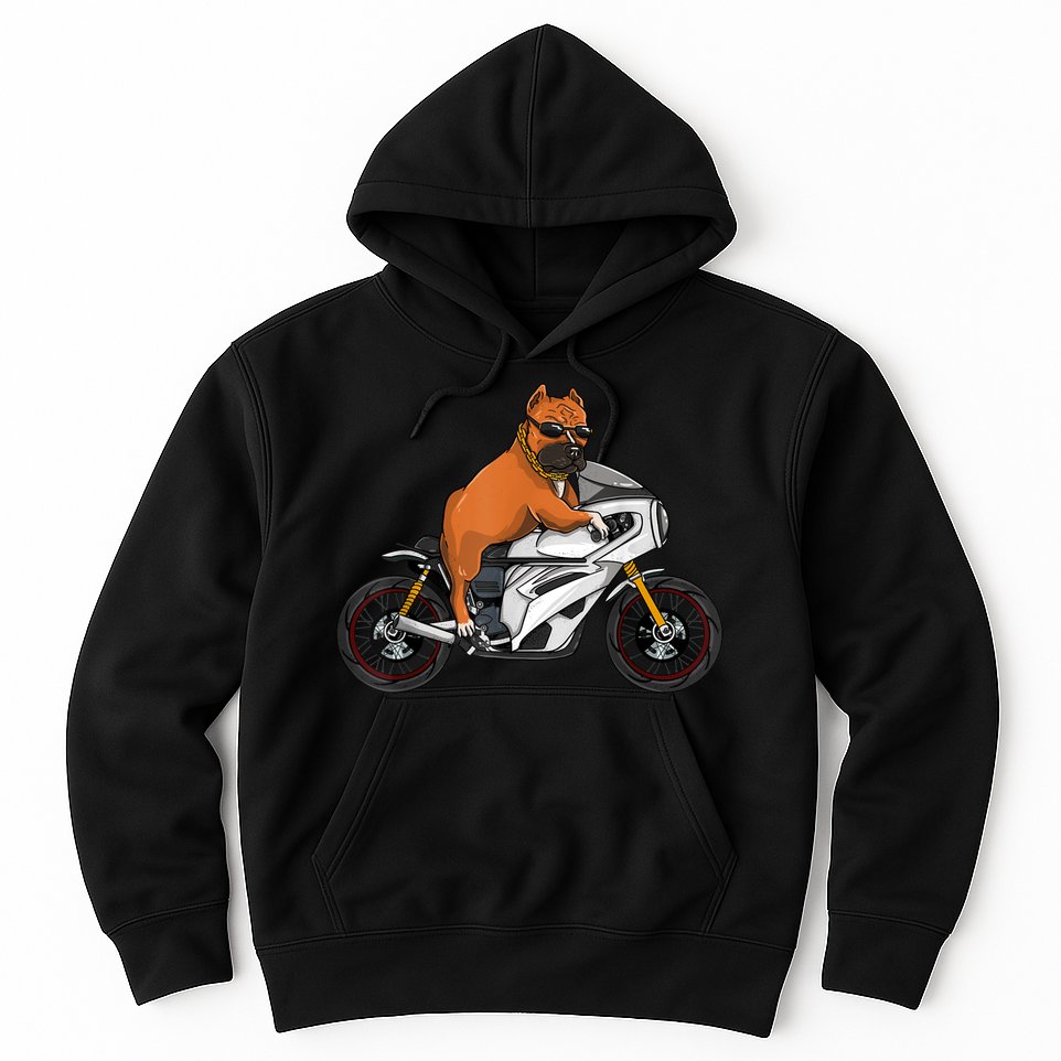 Pitbull Riding Motorcycle Funny Pit Bull Biker Pittie Dog Hoodie