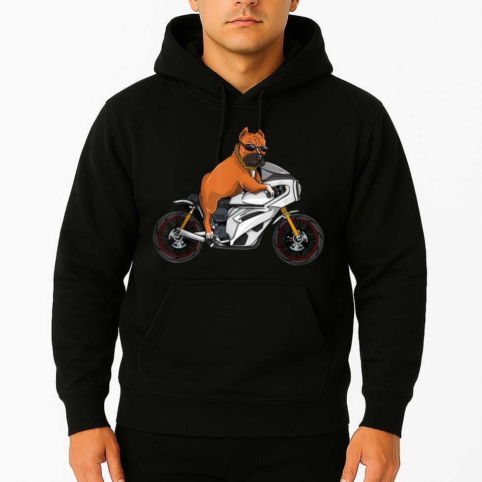 Pitbull Riding Motorcycle Funny Pit Bull Biker Pittie Dog Hoodie