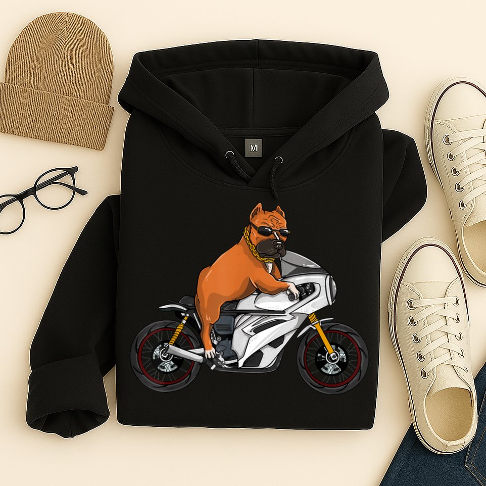 Pitbull Riding Motorcycle Funny Pit Bull Biker Pittie Dog Hoodie